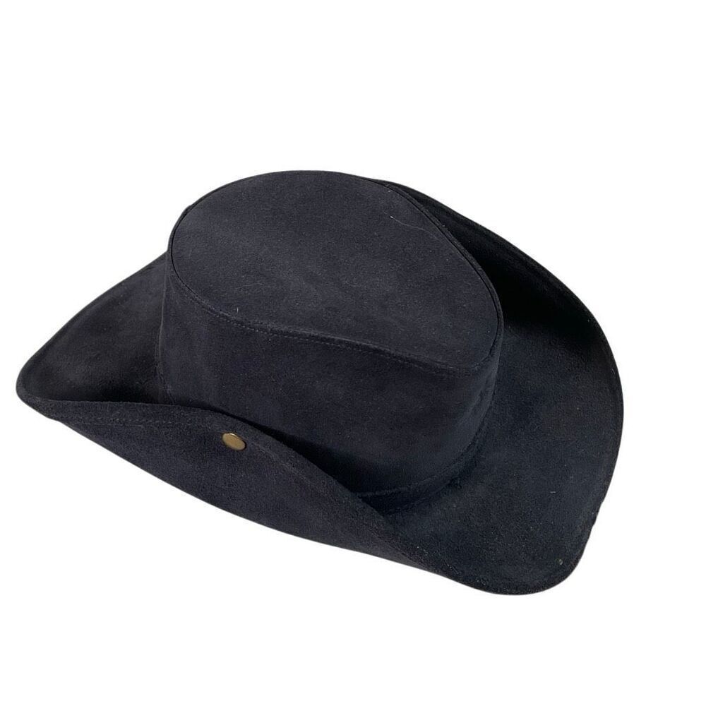Henschel Black Suede Leather Outback Hat – Made in USA Size Medium Vintage